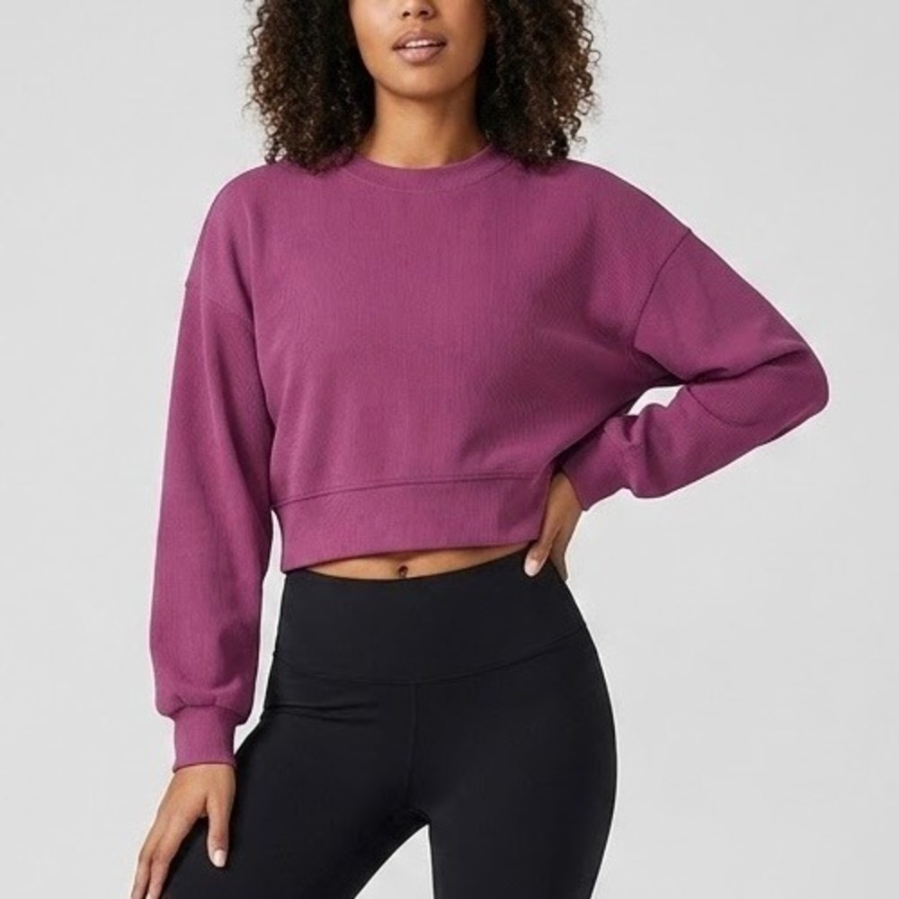 Lululemon Ribbed Softstreme Perfectly Oversized Cropped Crew Magenta Purple Sz 6